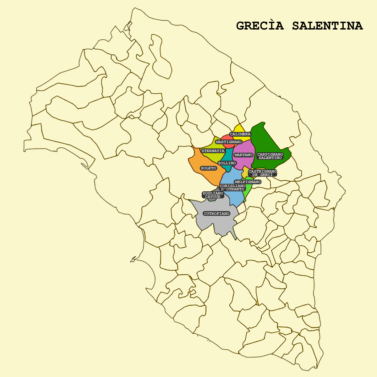 mappa grecìa salentina